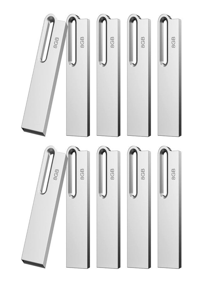Aiibe 8GB Flash Drive 10 Pack 8GB Metal USB Drive Bulk Thumb Drive USB 2.0 Memory Stick Jump Drive Zip Drive with Keychain, Waterproof - Silver - Image 1